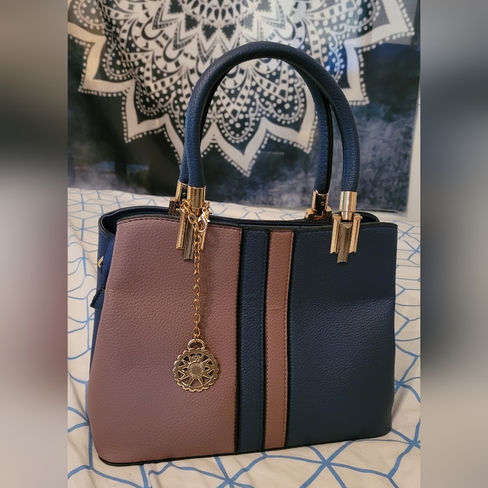 simply fabulous handbag 'navy & plum gold hardware medium
